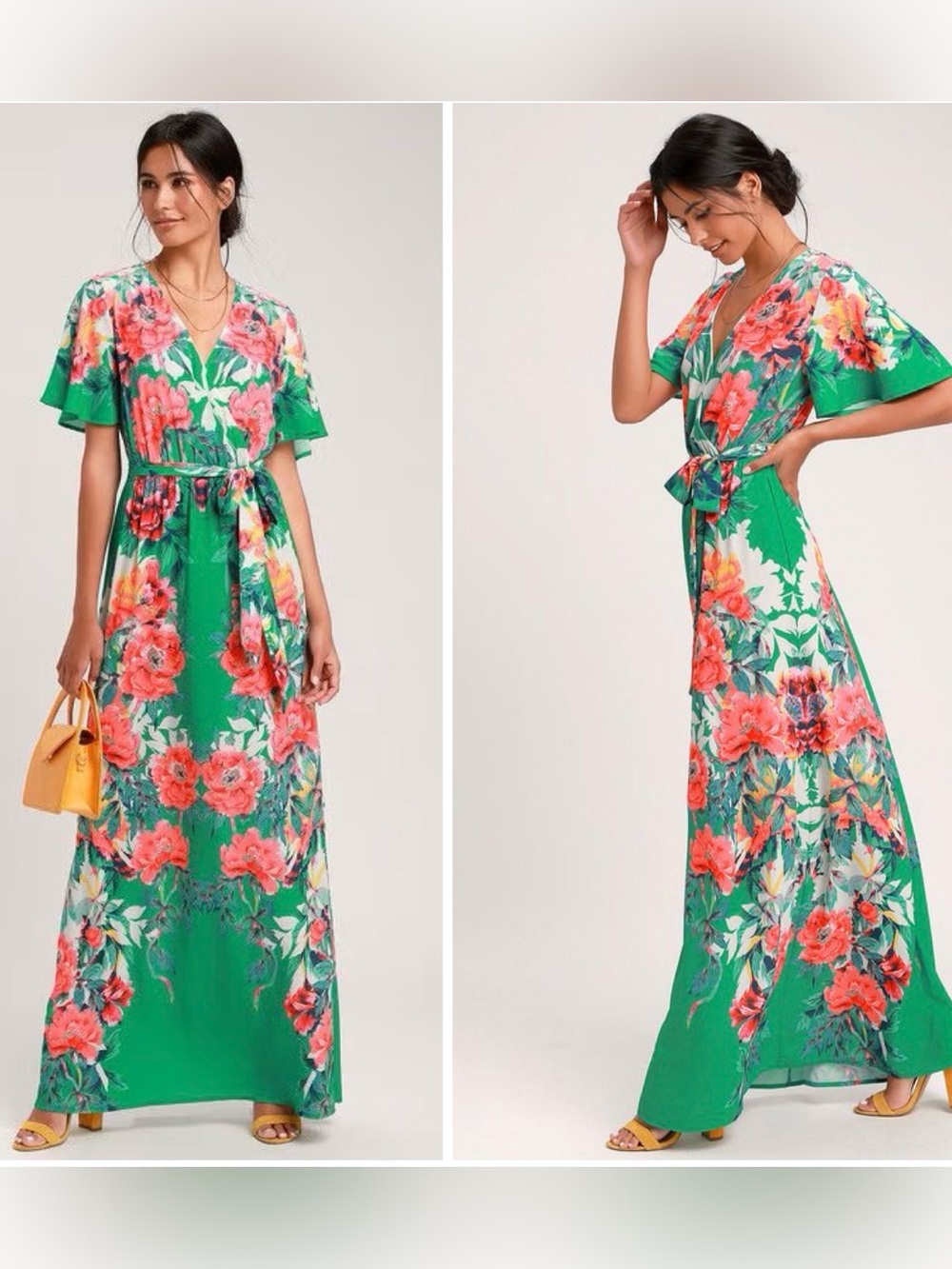Lulus Still In Paradise Green Floral Print Maxi Dress Size medium